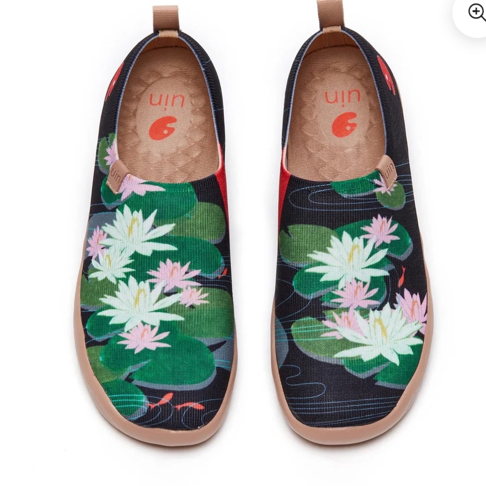 UIN Women's Floral Slip-On Sneakers - Black and Green